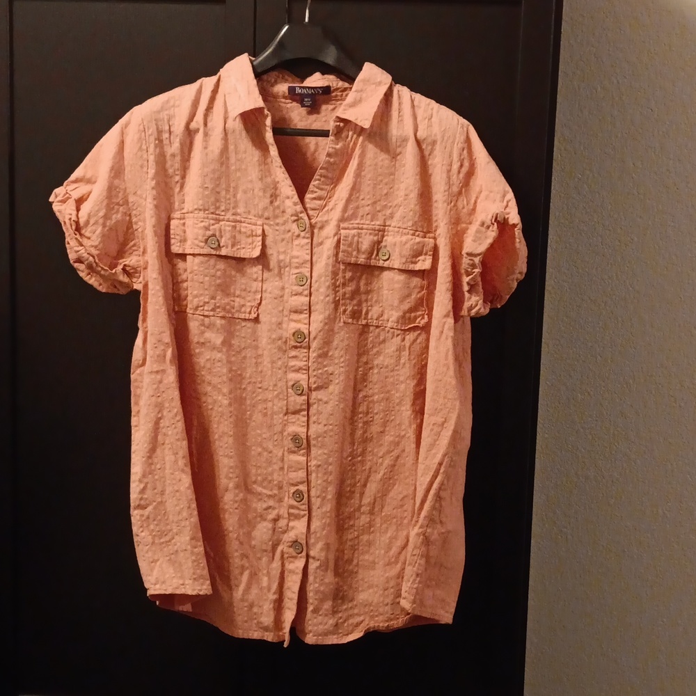 ROMAN'S Women's Peach Button Up Short Sleeve Size 20W